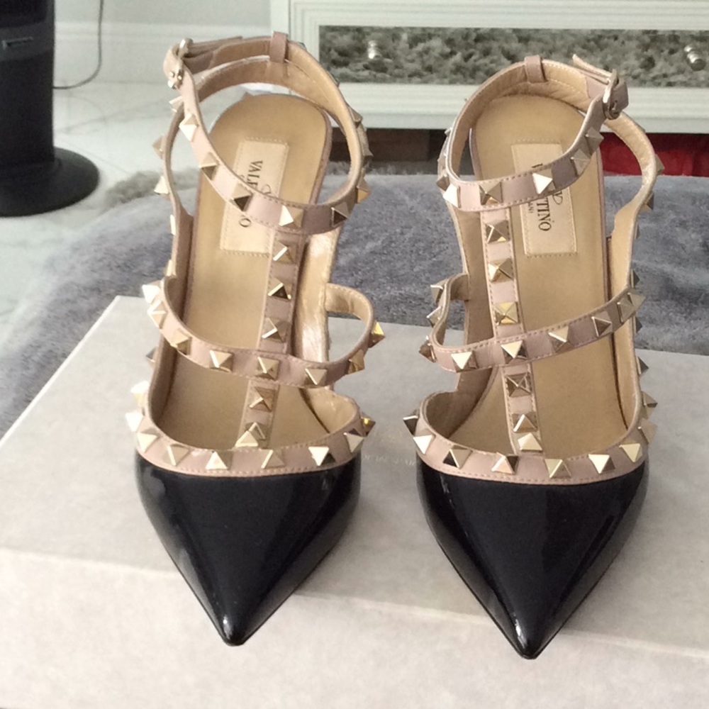 Valentino Black and Beige Rockstud Heels